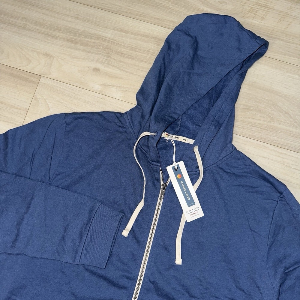 Marine Layer Mens Blue Tech Club Lightweight Full Zip Hoodie Size XXL New NWT